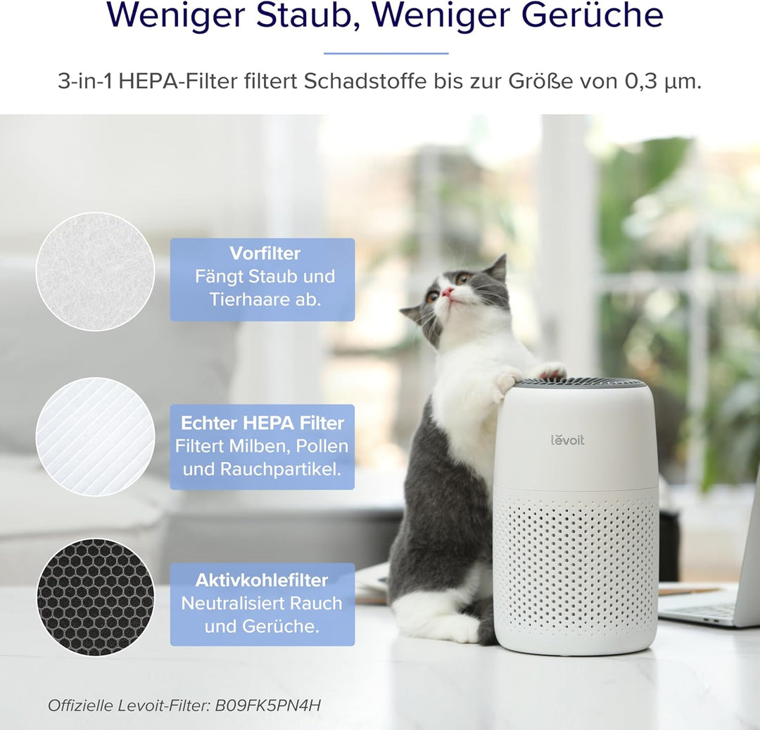 LEVOIT Luftreiniger mit Aromatherapie, HEPA Luftfilter gegen Schimmel, Staub und Tierhaare bis zu 0,