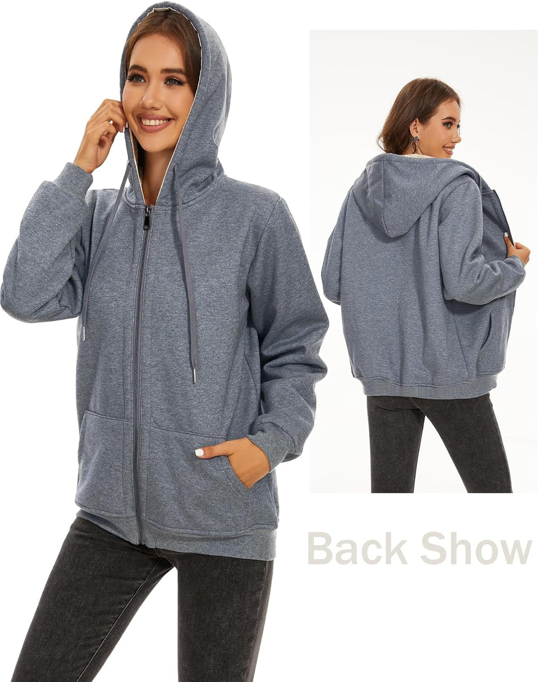 MOVE BEYOND Sweatjacke Damen Kapuzenjacke Hoodie Fleece mit Zipper Fleecepullover Fleecejacke mit Ka