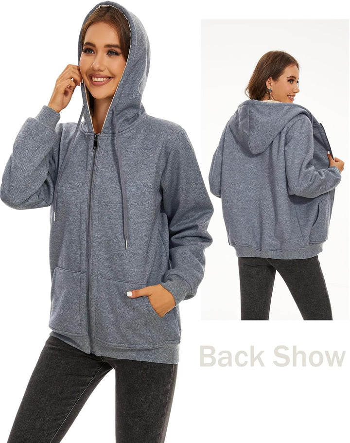 MOVE BEYOND Sweatjacke Damen Kapuzenjacke Hoodie Fleece mit Zipper Fleecepullover Fleecejacke mit Ka