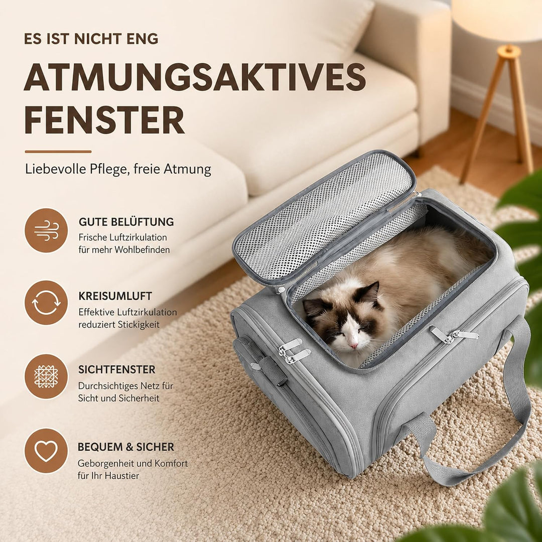 Katzentransportbox Erweiterbar, Faltbare Hundetasche für Kleine Hunde und Katzen, Atmungsaktive Haus