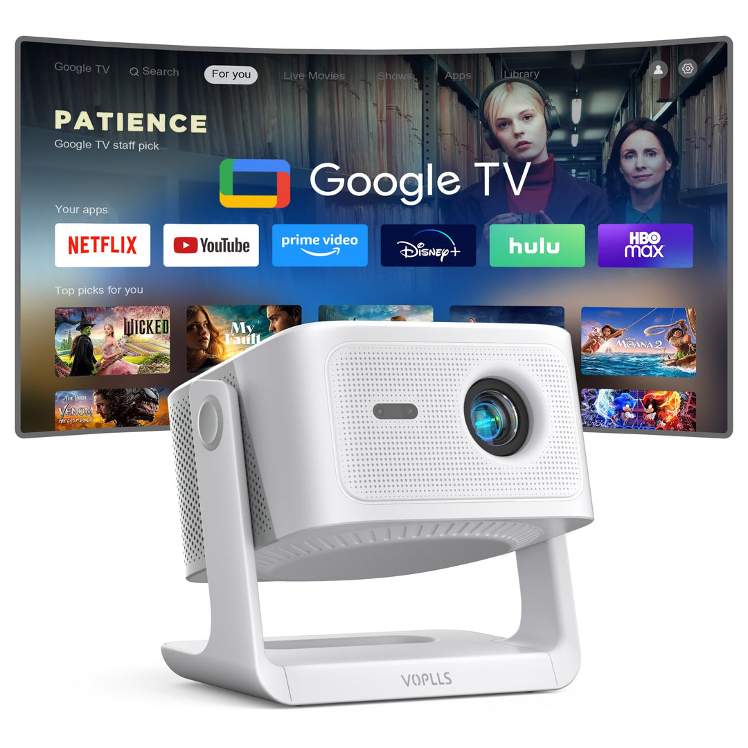 Smart Beamer【Google TV/Offizielle App】 VOPLLS Beamer 4K Heimkino 1200ANSI mit Autofokus ＆ Trapezkorr