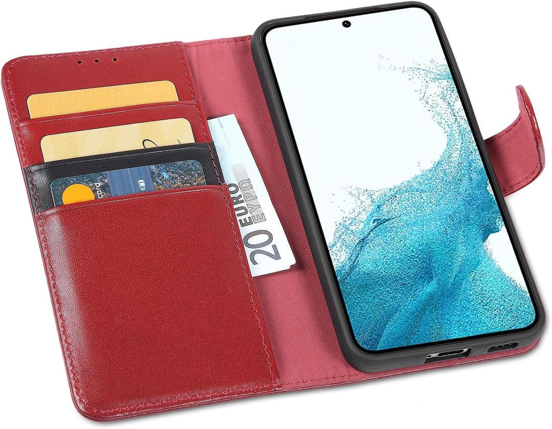 LENSUN Echtleder Hülle für Samsung Galaxy S22, Handyhülle Echt Leder Cover mit [Magnetverschluss] [R