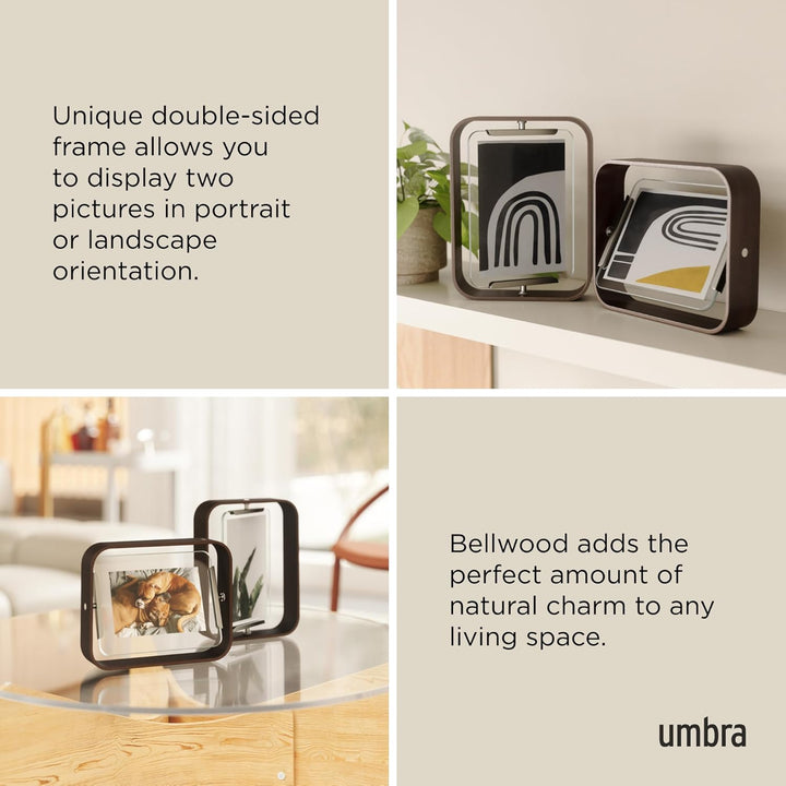 Umbra Bellwood Tischbilderrahmen, zweiseitiger Bilderrahmen für 10x15 oder 13x18 cm Fotos, Walnuss A
