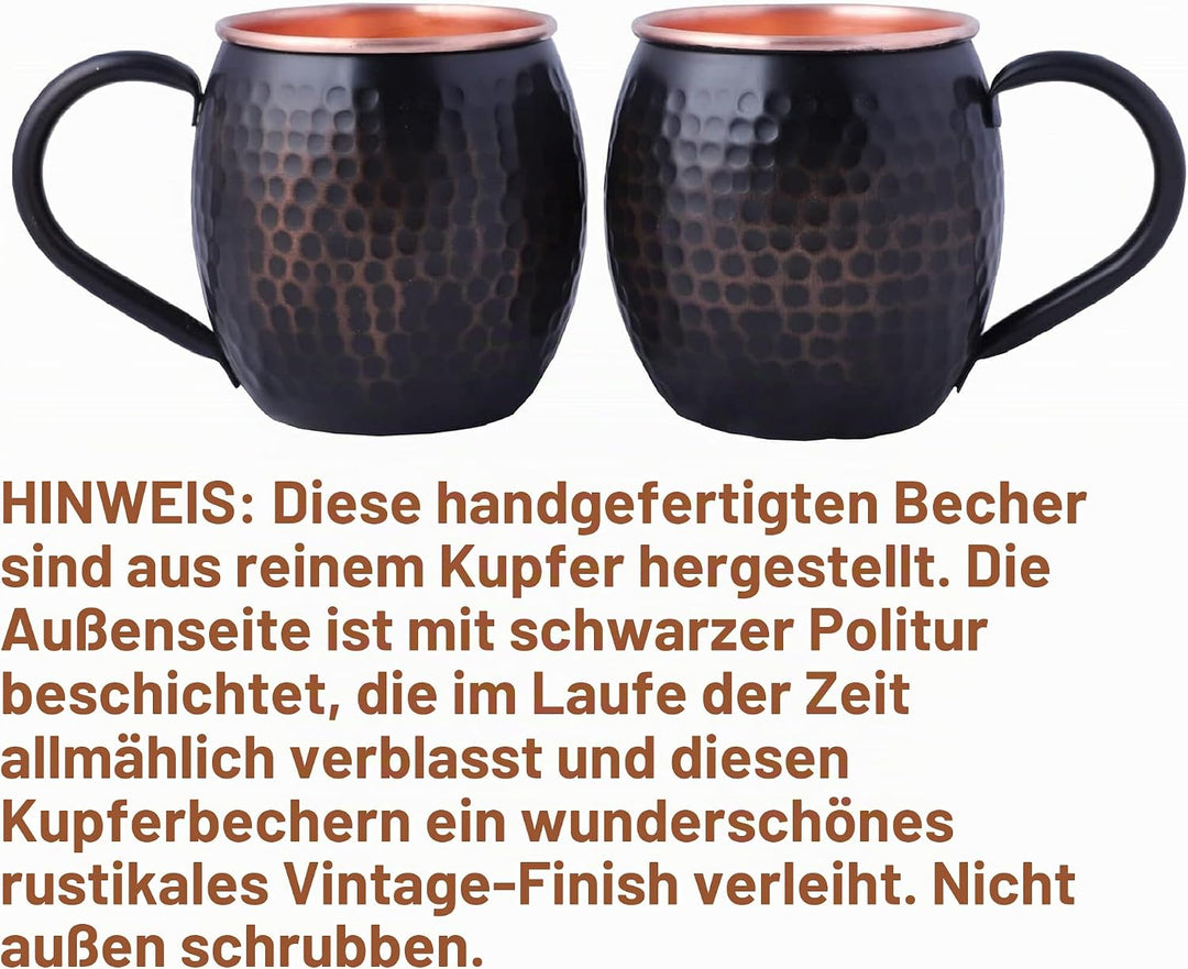 Staglife Schwarzer Kupferbecher Reines Kupfer Moscow Mule Becher 2er Set für Herren Moskau Mule Bech