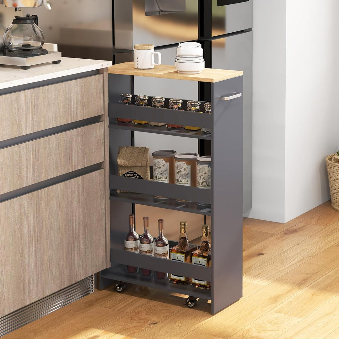 FANTASK Nischenregal 20 cm Breit, 47,5 x 20 x 80,5 cm, schmal Küchenregal mit Griff & Geländern, Bad