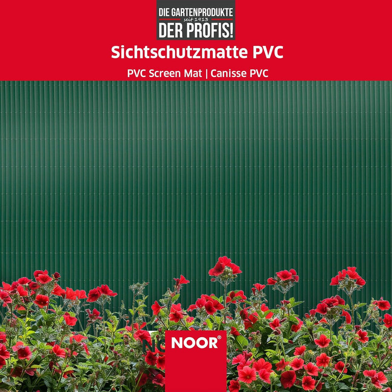 NOOR Sichtschutzmatte PVC 0,9 x 10m in grün I Wasserdichter Sichtschutz aus Kunststoff für Gärten I