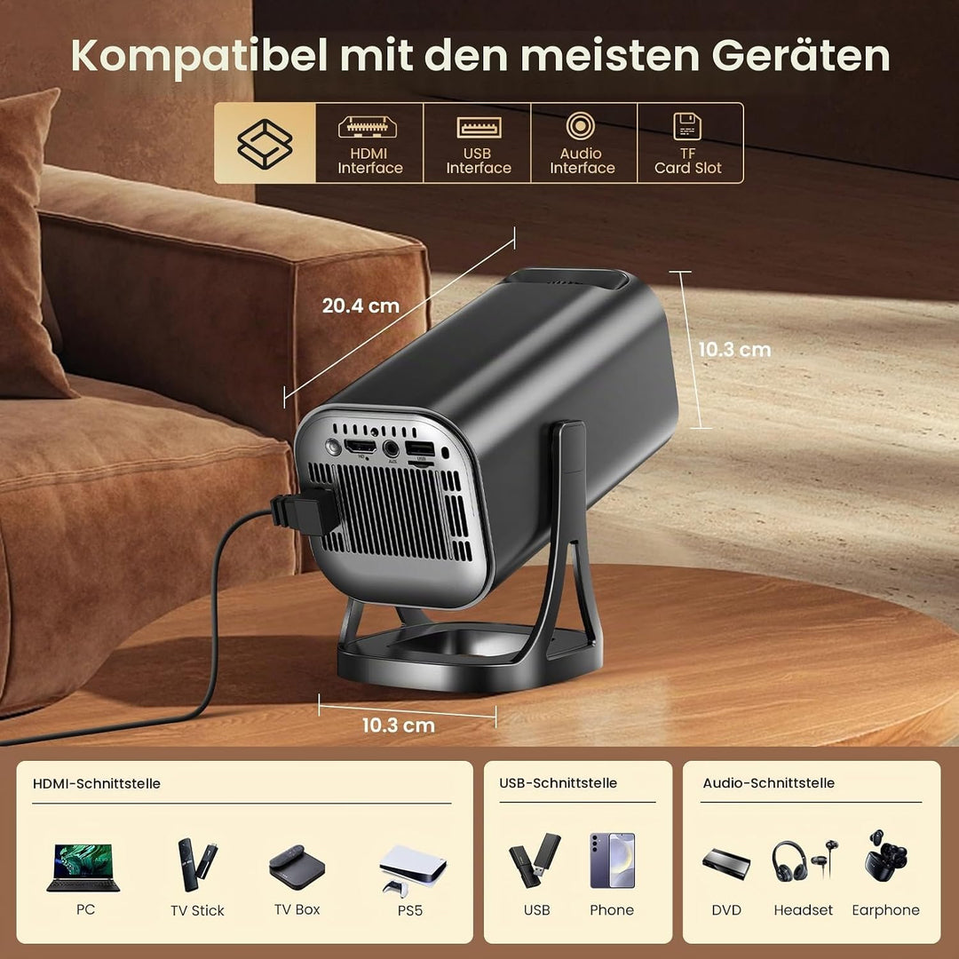 Mini Beamer 4K 1080P, Mini Projektor Tragbarer 22000L Android 12.0 mit WiFi 6 Bluetooth 5.4, Beamer