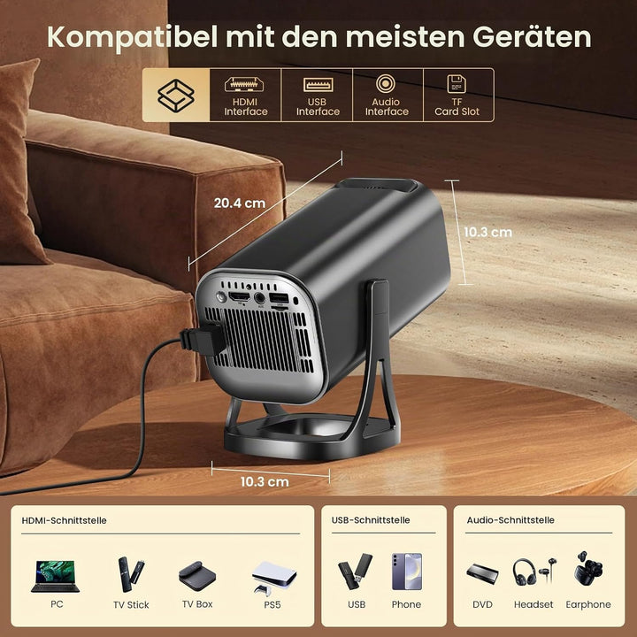 Mini Beamer 4K 1080P, Mini Projektor Tragbarer 22000L Android 12.0 mit WiFi 6 Bluetooth 5.4, Beamer
