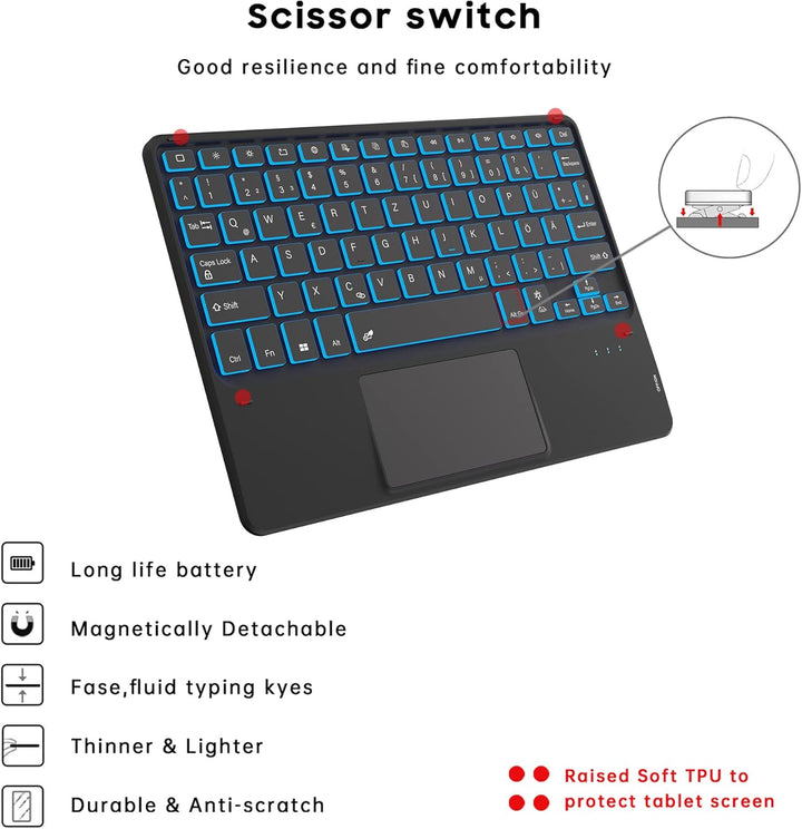 für Samsung Galaxy Tab S6 Lite 10,4 Zoll 2024/2022/2020 Hülle mit Tastatur QWERTZ : 7-Farbige Beleuc