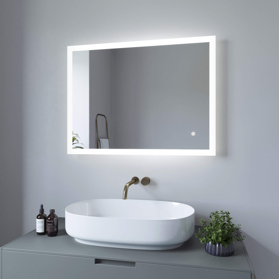 Badspiegel mit Beleuchtung Eckig 80x60 cm LED Badezimmerspiegel Lichtspiegel Wandspiegel für Gäste W