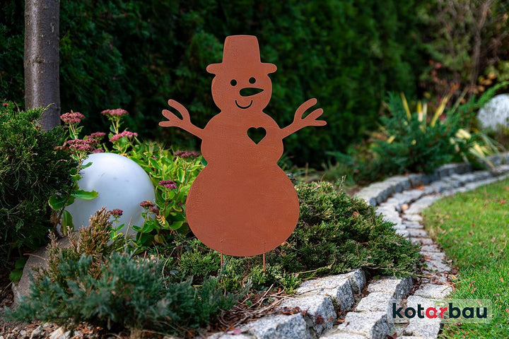 KOTARBAU® Gartendekoration Rostfiguren 65cm Schneemann Weihnachtsdeko Garten Ecorost Gartenstecker W