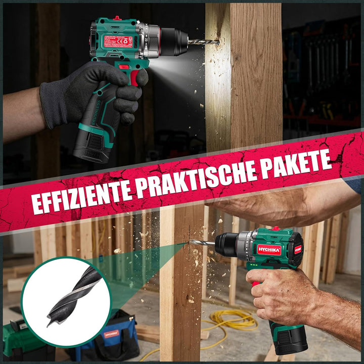 HYCHIKA 16.8V Akkuschrauber & Bohrmaschine Set, Bürstenloser Motor, 45Nm Max, 23+1 Drehmoment, 53-te
