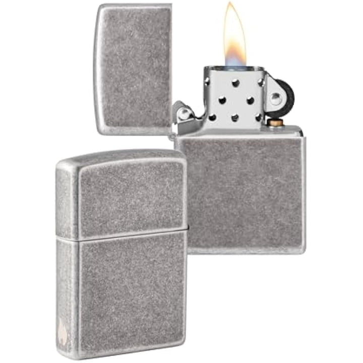 ZIPPO - Antique Silver - nachfüllbares Sturmfeuerzeug in hochwertiger Geschenkbox (Silber, Flammenmo