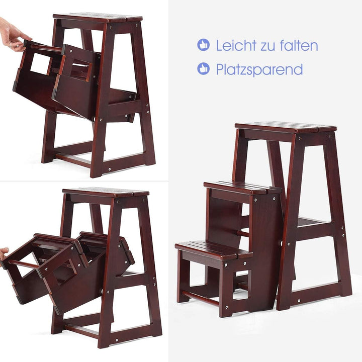 GOPLUS Leiterstuhl 3 Stufen, Tritthocker Klappbar, Hockerleiter aus Kiefernholz, Trittleiter Haushal