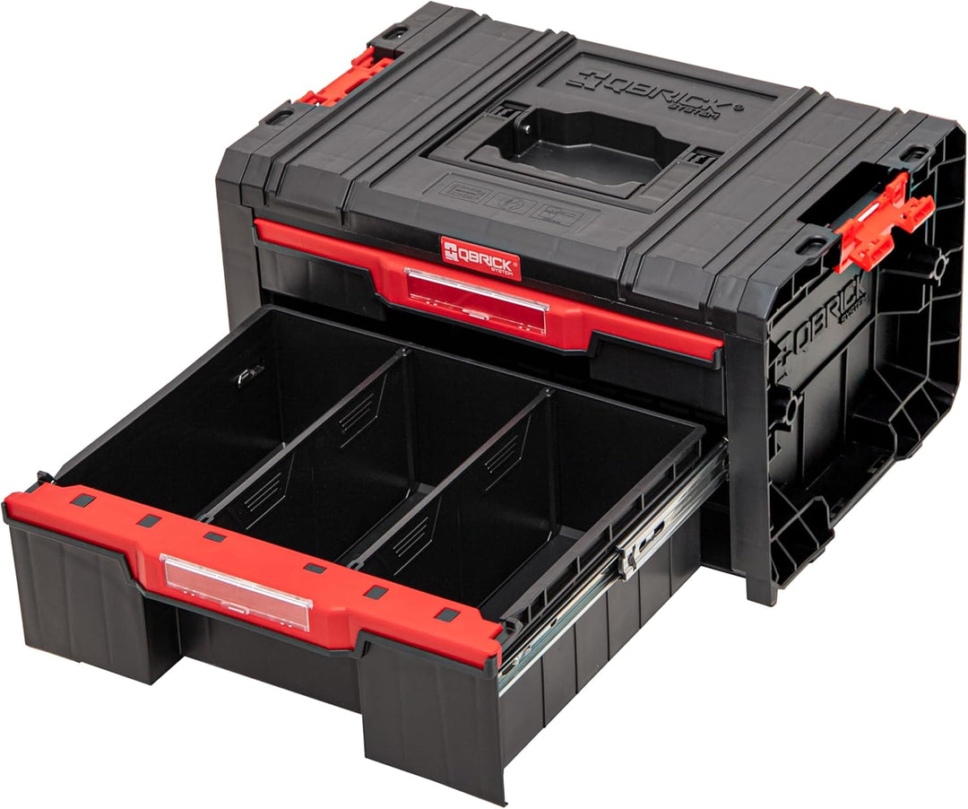 Qbrick System Werkzeugkoffer Werkzeugkasten Leer Werkzeugkiste PRO Drawer 2 Toolbox 2.0 Basic Schwar