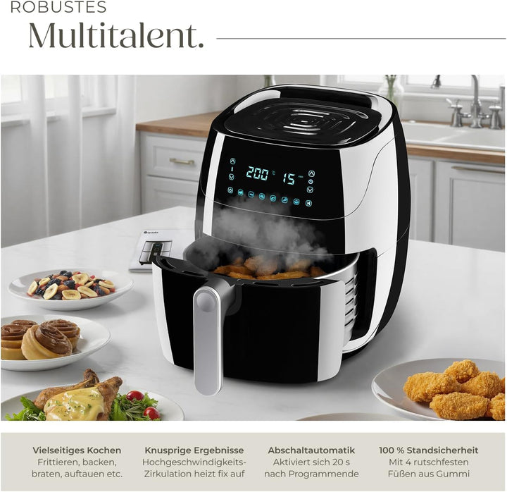 tectake® Heissluftfritteuse 4,3 L Fassungsvermögen, Touchscreen, Antihaft Frittierkorb, Airfryer mit