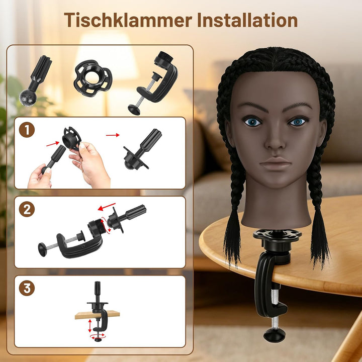 TwoWin 18 Zoll /45 cm Afro Trainingsköpfe für Friseure, Frisierkopf mit 100% Echthaar, Übungskopf Af