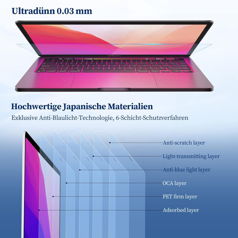 2 Stück Blaulichtfilter Displayschutzfolie für 14 Zoll 16:9-Seitenverhältnis Laptop Bildschirm, Anti