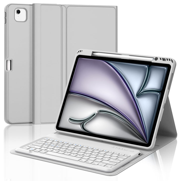 Hülle mit Tastatur für iPad Air 13" (2026 M4/2025 M3/2024 M2) & Pro 12.9" (2018-2022), Deutsches QWE