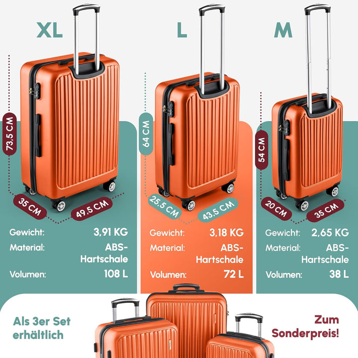 Easy Move ABS Hartschalenkoffer [ERGONOMISCH & SICHER] - Grosser Trolley Koffer mit 360° Rädern, Zah