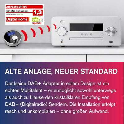 Albrecht DR 54 DAB+ Digitalradio Adapter - Kabellose Übertragung, FM Transmitter, Aux-Out, Autoradio