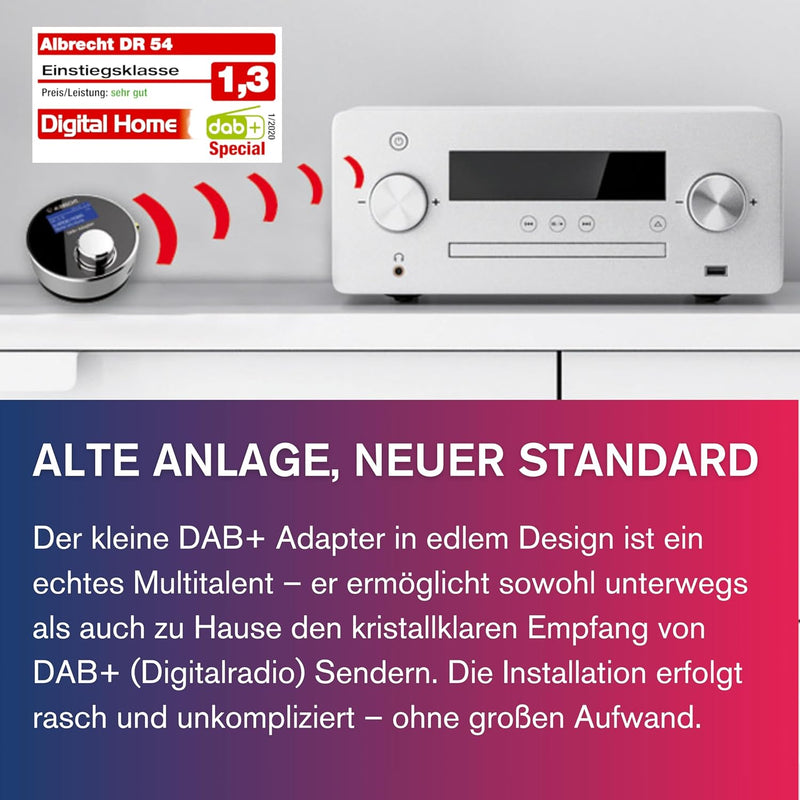 Albrecht DR 54 DAB+ Digitalradio Adapter - Kabellose Übertragung, FM Transmitter, Aux-Out, Autoradio