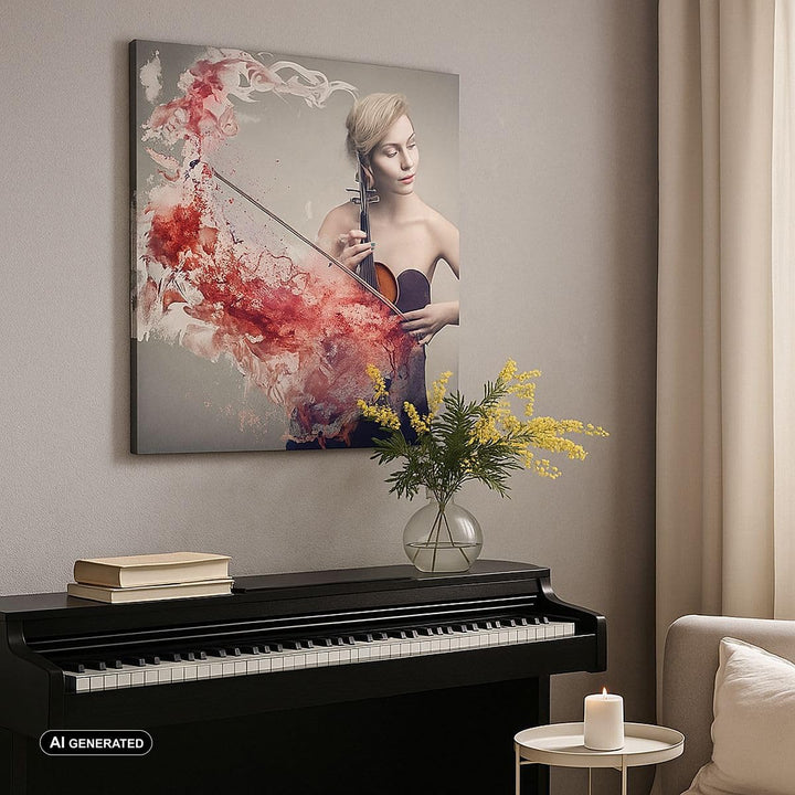 Bilder auf Leinwand 70x70cm Leinwandbild Frau Violine Musik Instrument Gross Wanddeko Bild Schlafzim