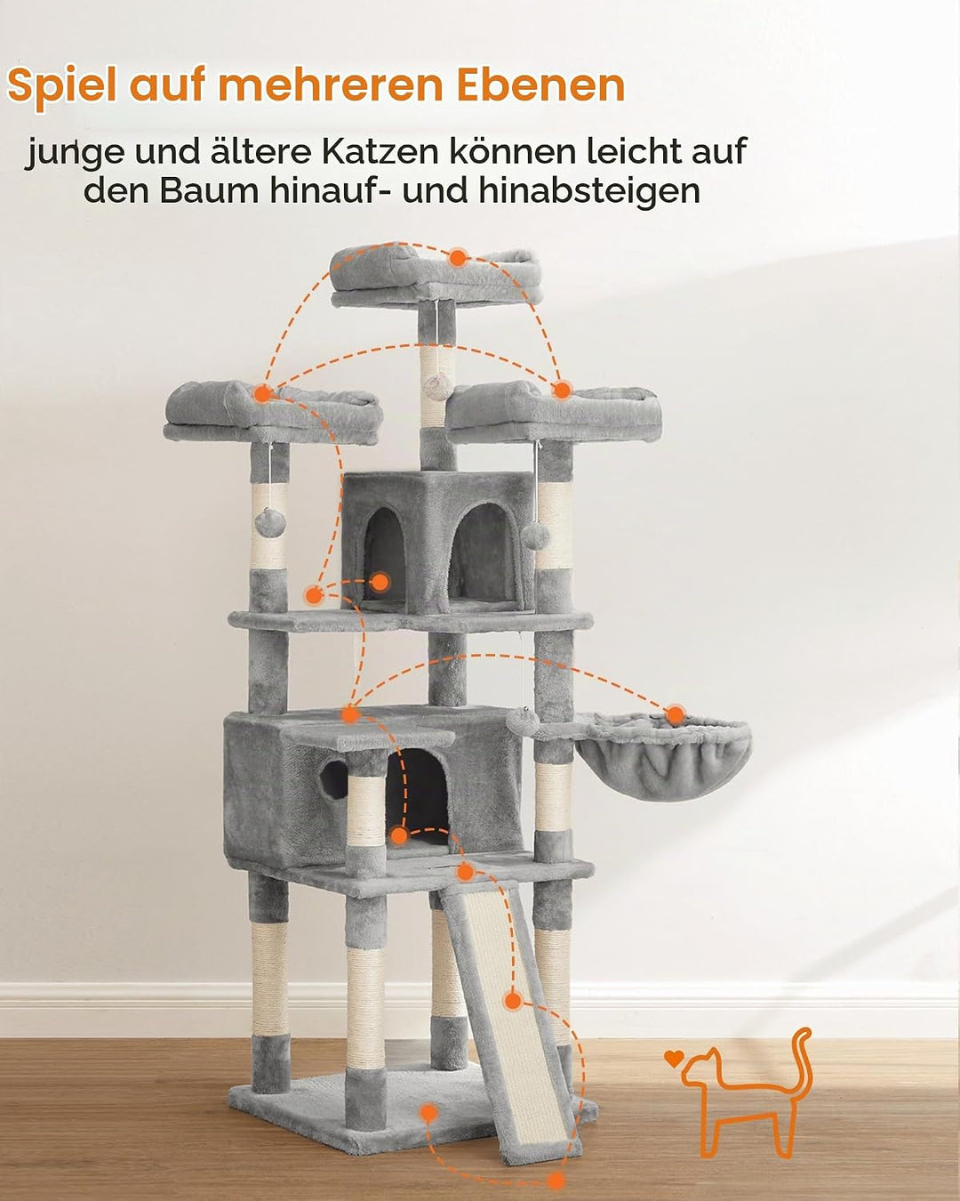 Feandrea Kratzbaum, XXL Katzenbaum, 169 cm, hellgrau PCT019W01 Hellgrau 54L x 49B x 169H cm, Hellgra