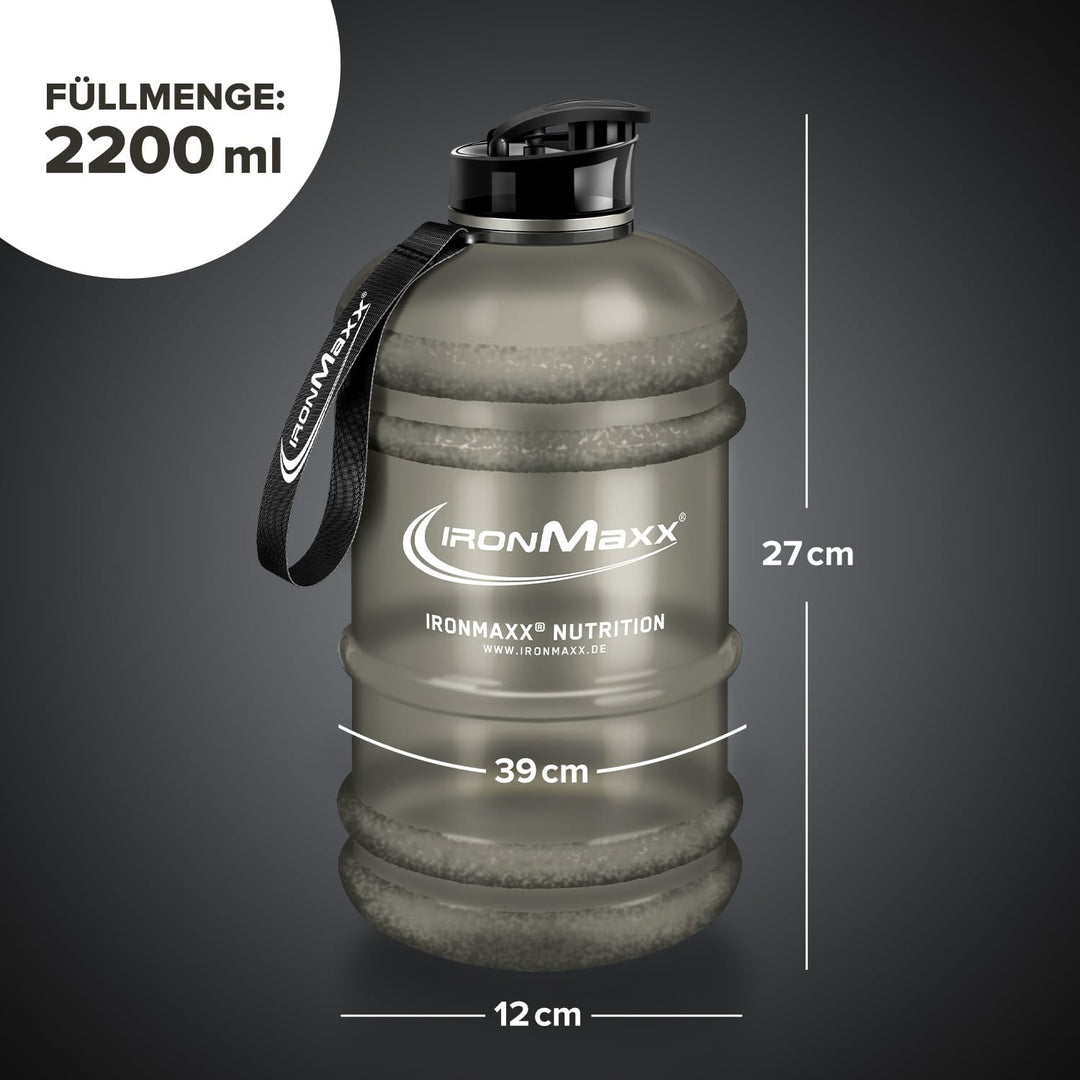 IronMaxx Water Gallon - Frosted Grey 2200ml | BPA & DEHP frei | auslaufsichere Trinkflasche mit Mess