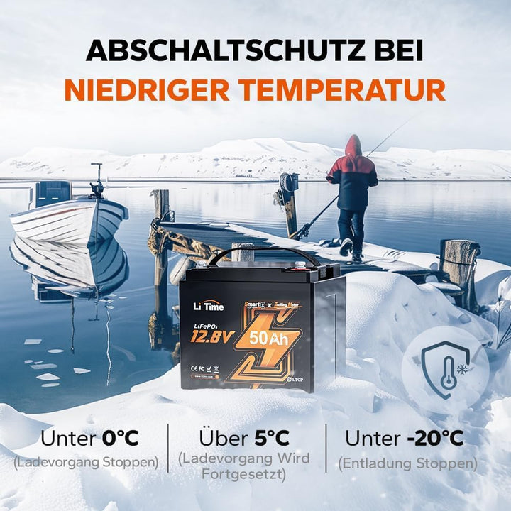 LiTime 12V 50Ah TM Bluetooth Low-Temp Protection LiFePO4 Lithium akku, 50A Batterie BMS, Max. 15000