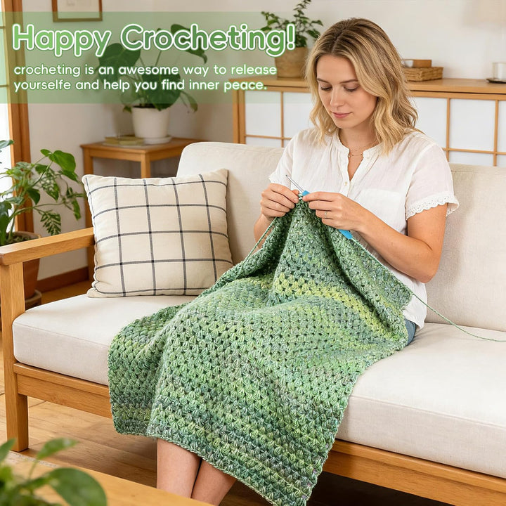 Aeelike Häkelset für Anfänger, Crochet Set Decke Erwachsene, Beginner Häkelsets mit 5 Knäuel Weich G
