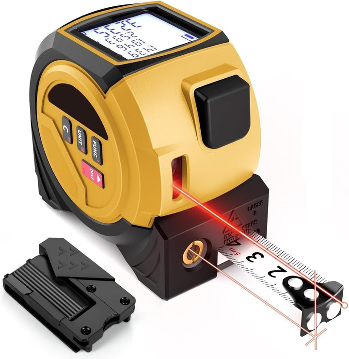 Laser Massband, 40m/60m Laser-entfernungsmesser und 5m Bandmass und Kreuzlaser, Speicher für 20 Mess