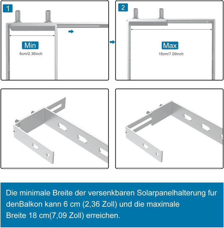 SZ-KARIDGE 4PCS Einstellbar Solarpanel Halterung Haken Balkon Behozel Balkonhaken Solarpanel Halteru
