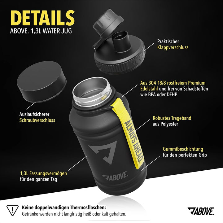 ABOVE. Edelstahl Trinkflasche 1.3L / 2.2L – BPA-frei, Auslaufsicher, Robuste Metallflasche mit Extra