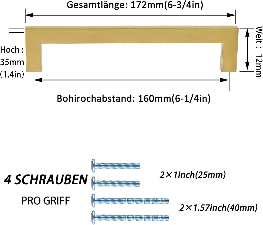 LONTAN 15 Stück Schrankgriffe Gold Küchengriffe 160mm Lochabstand Möbelgriffe Edelstahl Griffe für K