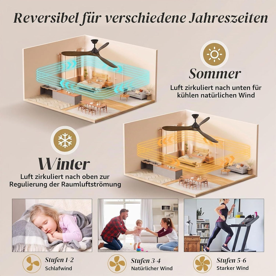 106cm Holz Deckenventilator mit Licht, rustikaler Bauernhaus-Deckenventilator mit Fernbedienung, rev