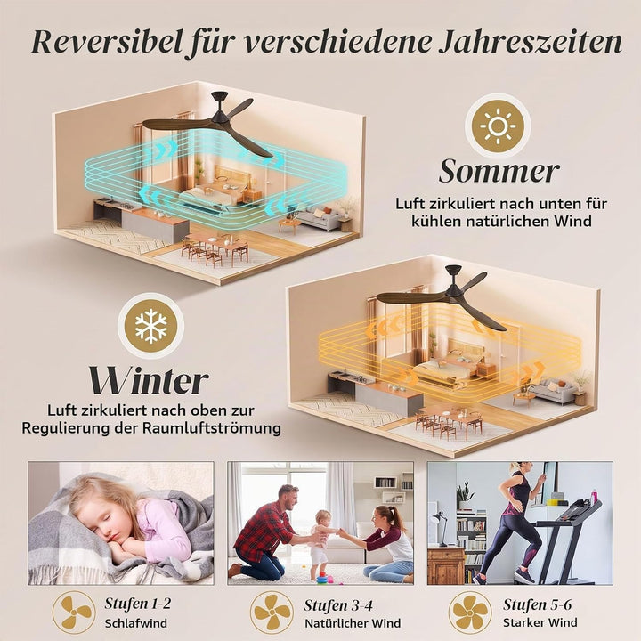 106cm Holz Deckenventilator mit Licht, rustikaler Bauernhaus-Deckenventilator mit Fernbedienung, rev