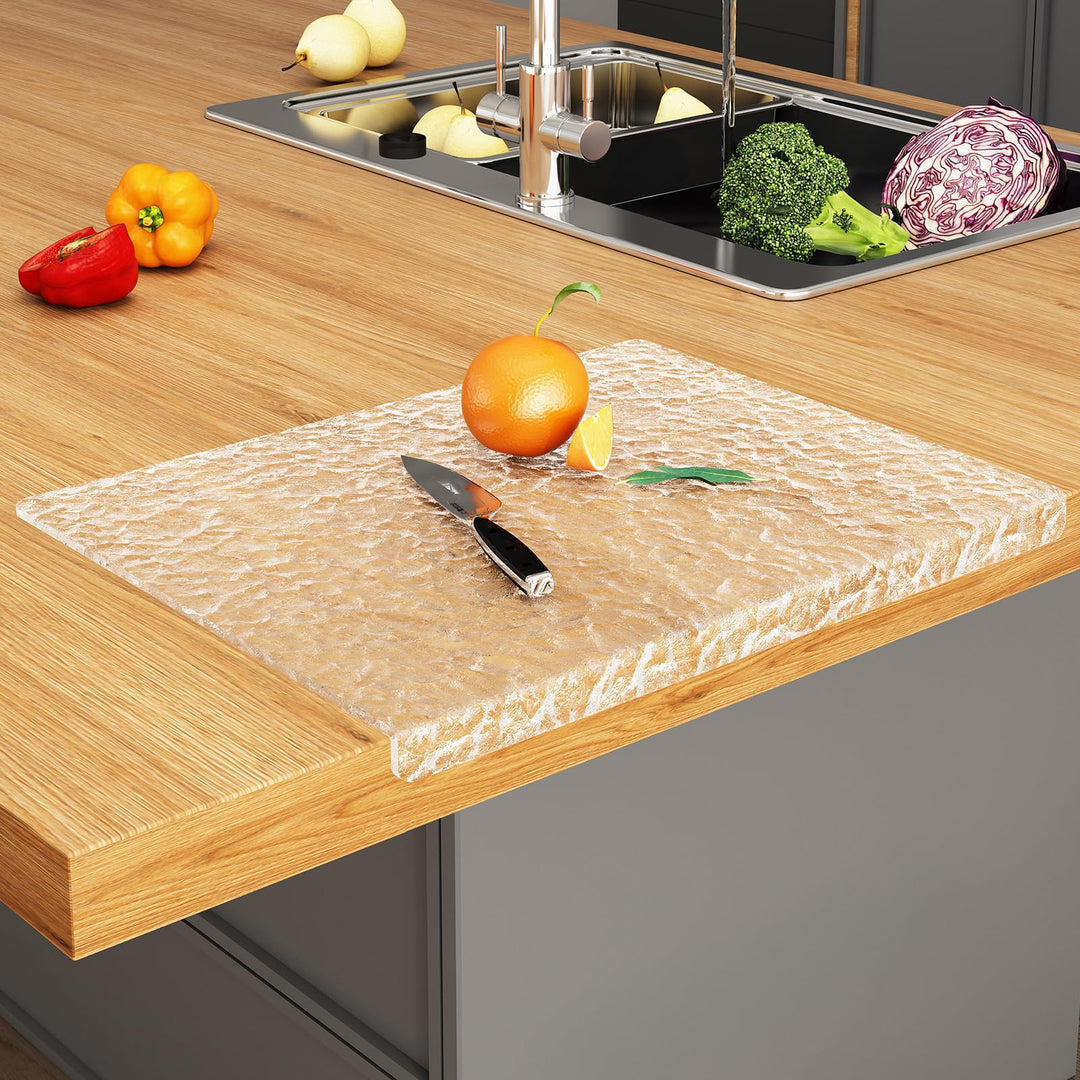 JJL Acryl Schneidebrett mit Thekenlippe 61 x 46 cm - BPA-frei, rutschfest, Wellenmuster - Multifunkt