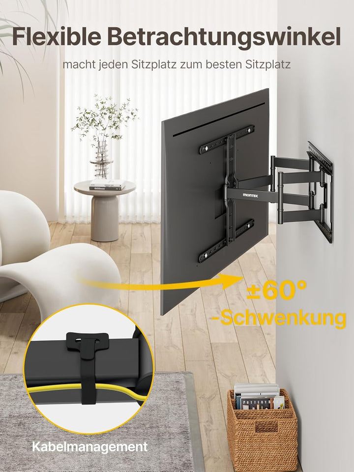 monTEK Ultra Slim TV Wandhalterung Schwenkbar für 43-90 Zoll Fernseher, 1,1" dünne TV Halterung Voll