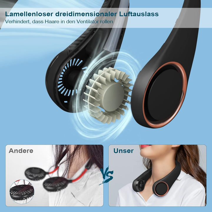 CIVPOWER Tragbarer Hals-Ventilator, händefrei, blattloser Ventilator, 360°-Kühlung, persönlicher Ven