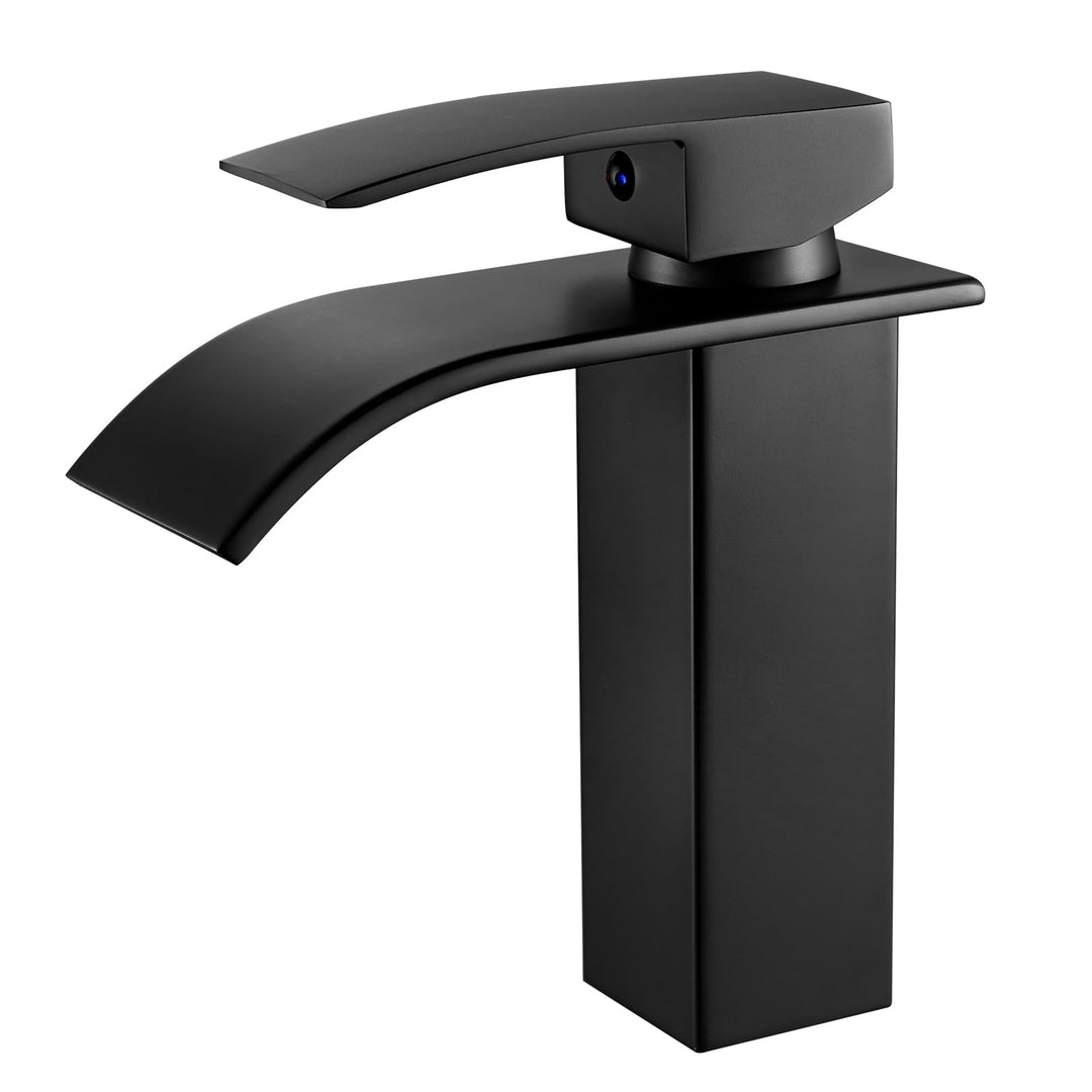 kisimixer Wasserhahn Bad Schwarz, Wasserfall Waschtischarmatur mit Auslauf Höhe 105 mm, Einhebelmisc