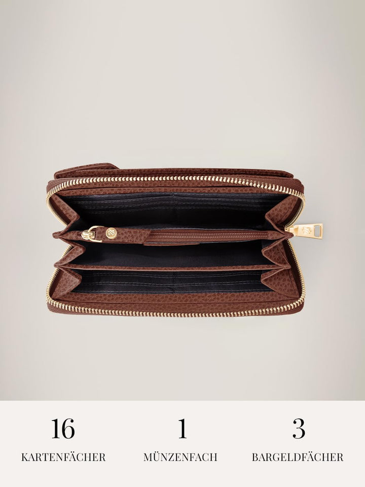 Lazarotti Bologna XL Leder Damen-Geldbörse &amp; Handytasche (2-in-1) | 16 Kartenfächer | zum Umhängen m