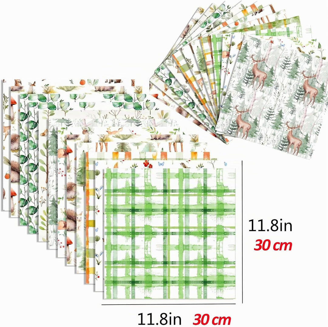 30x30 Scrapbook Papier Waldtiere Muster Doppelseitiges Decoupage Papiere, 12 Muster 24 Blatt Rustika