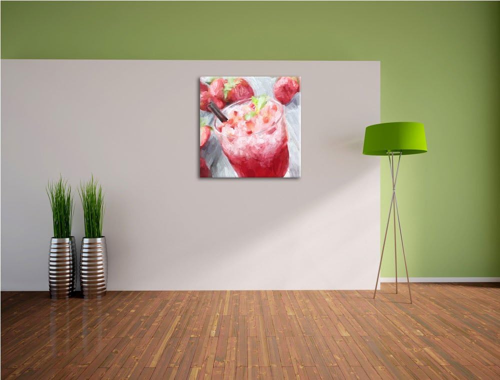 Pixxprint Erdbeercocktail als Leinwandbild Quadratisch/Grösse: 70x70 / Wandbild/Kunstdruck/fertig be