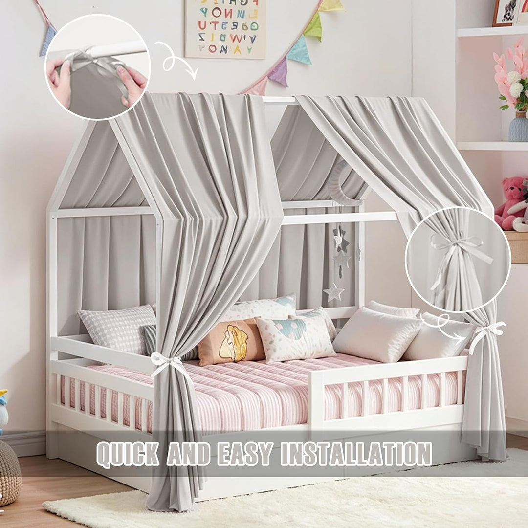 Hausbett Himmel, 2PCS Betthimmel Hausbett, Musselin himmelbett vorhänge, Hausbett Vorhang für Hausbe