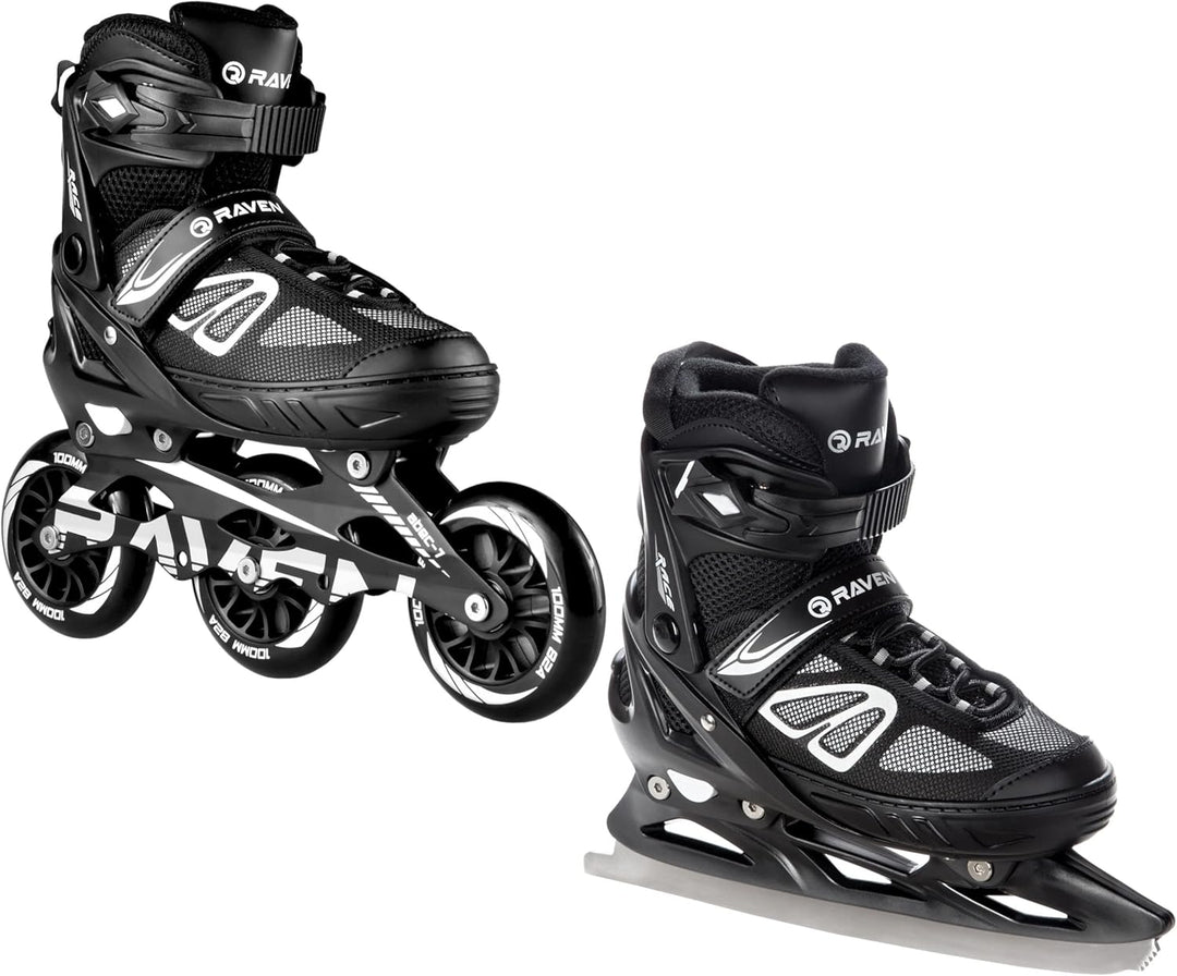 Inlineskates Inliner optional als 2in1 Raven Advance Big Wheels verstellbar Black mit Kufen 35-39, B