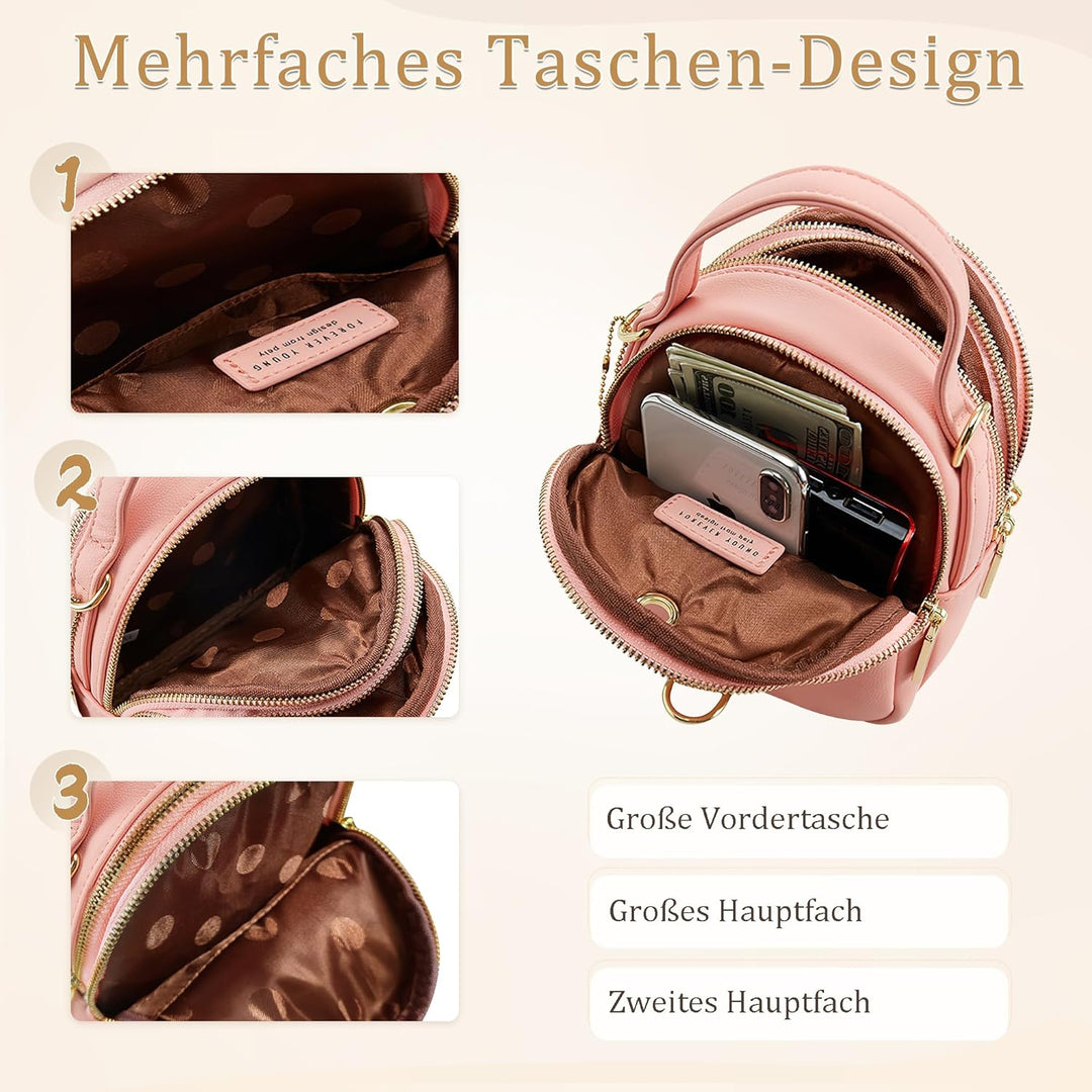 Mini Damen Rucksack Elegant Tagesrucksack mit Kopfhörerloch Handtasche für Schule Reisen Lässig Urla