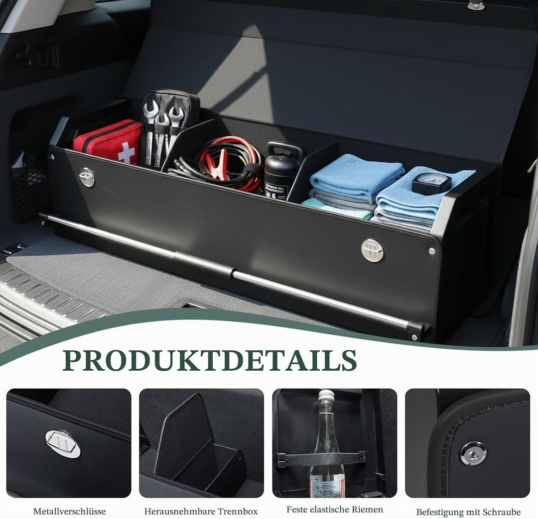 Kofferraum Organizer mit Deckel – Premium NAPPA-Leder, Tragbarer Push-Pull-Griff &amp; Stabile Universal