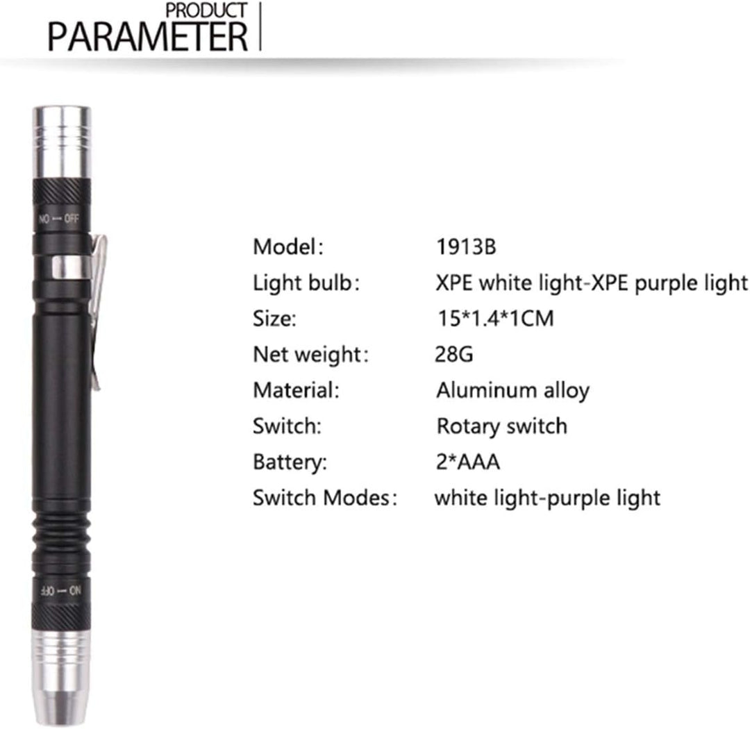 POCKETMAN Mini Taschenlampe LED 395nm UV Taschenlampe 2 Lichtquelle Mini Stift Taschenlampe mit Bele