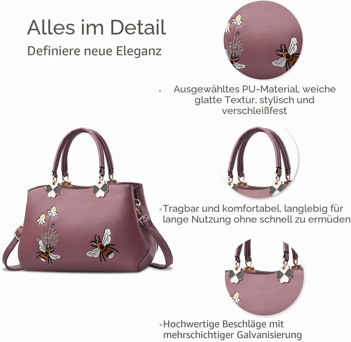 NICOLE&amp;DORIS Handtaschen Damen Mode Schultertasche Geldbörse Retro Umhängetasche Frau Tote Stickerei